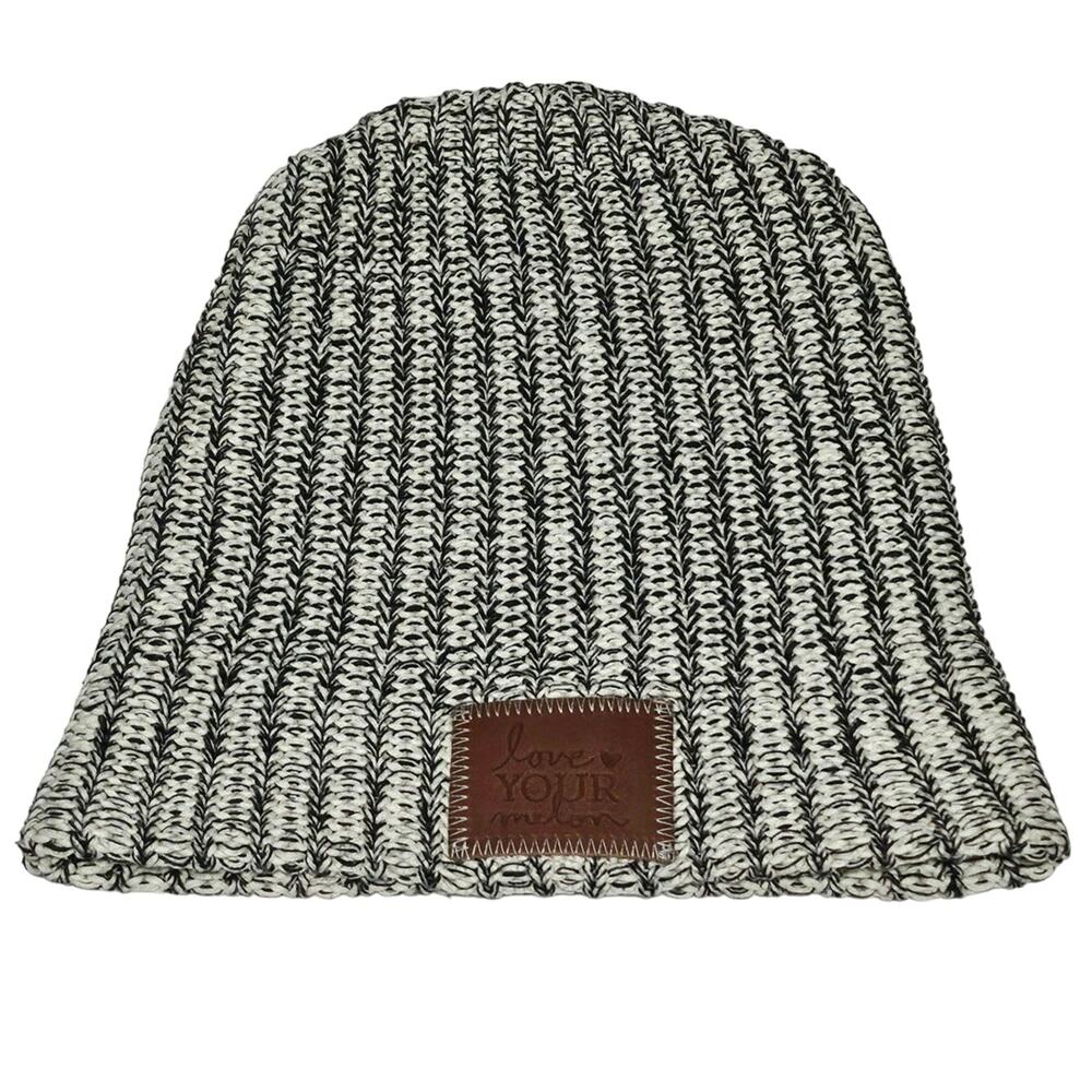 LOVE YOUR MELON BLACK & WHITE KNIT BEANIE 100% COTTON ONE SIZE – CHARITY BRAND
